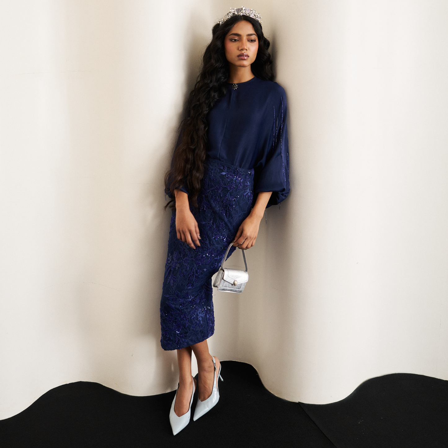 Blue Chantilly Skirt Set