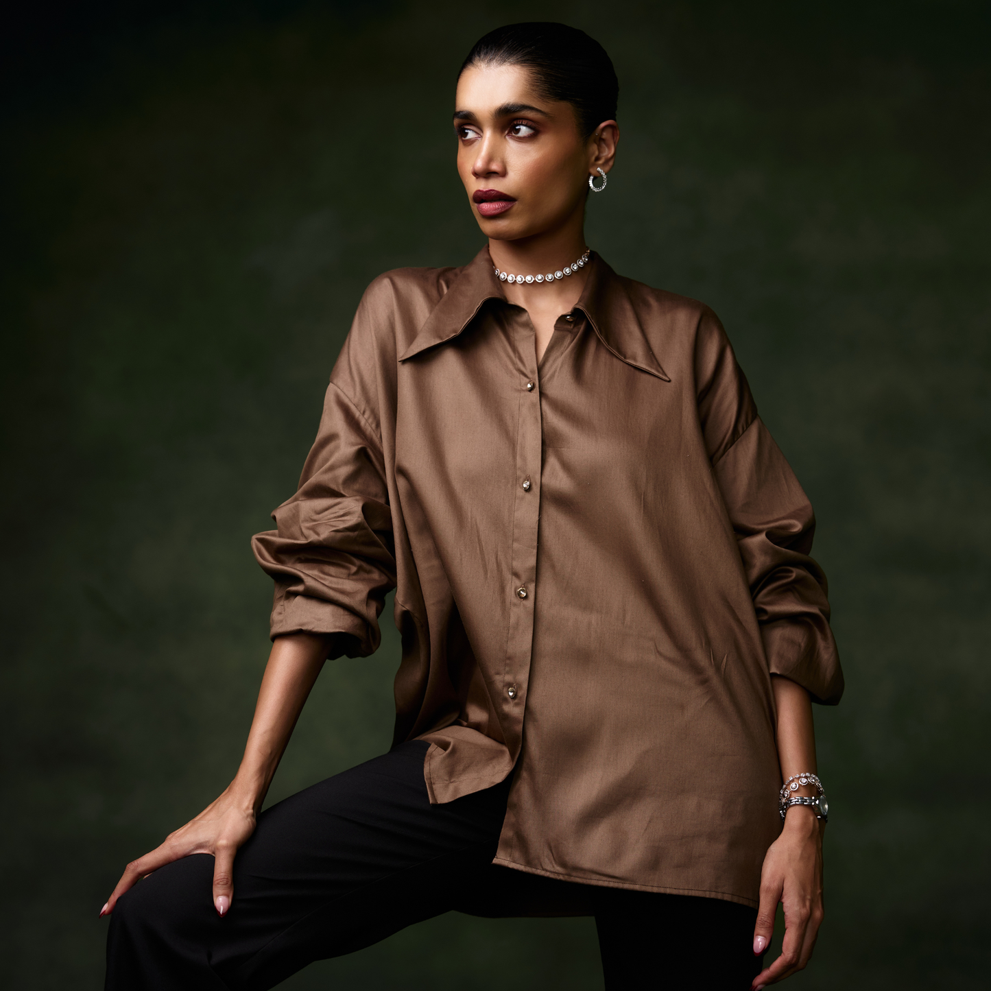 Brown Back Embellished Shirt