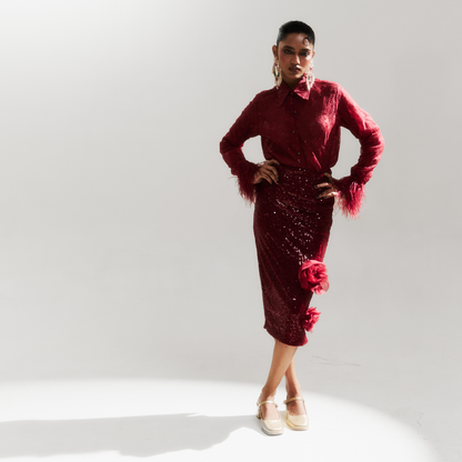 The Sequin Maroon Skirt Set
