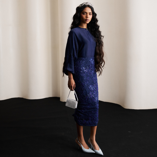 Blue Chantilly Skirt Set