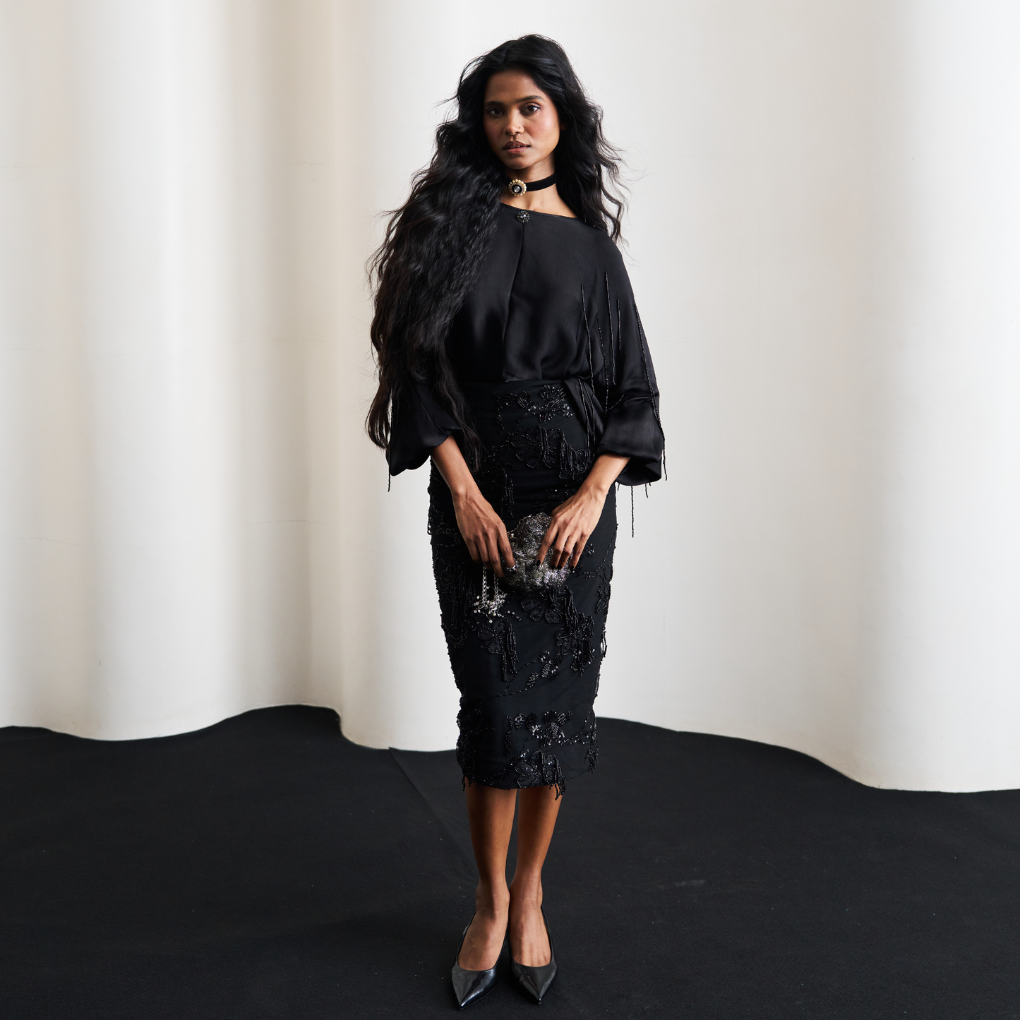 Black Tassel Skirt Set