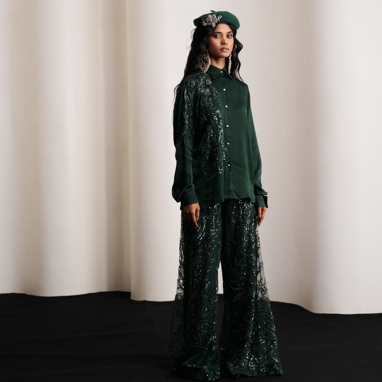 Green Embellished Pant Set