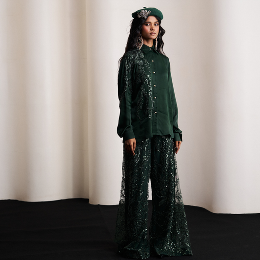 Green Embellished Pant Set