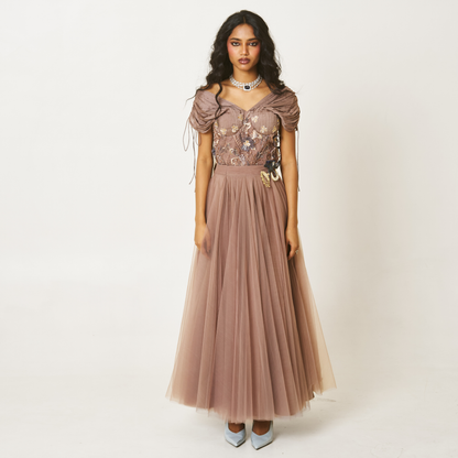 Embellished Corset Top with Tulle Skirt