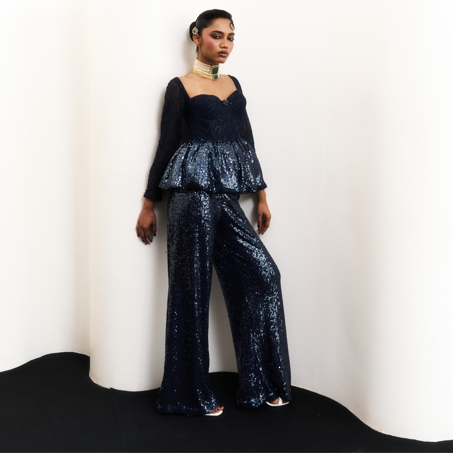 Blue Sequin Corset Set