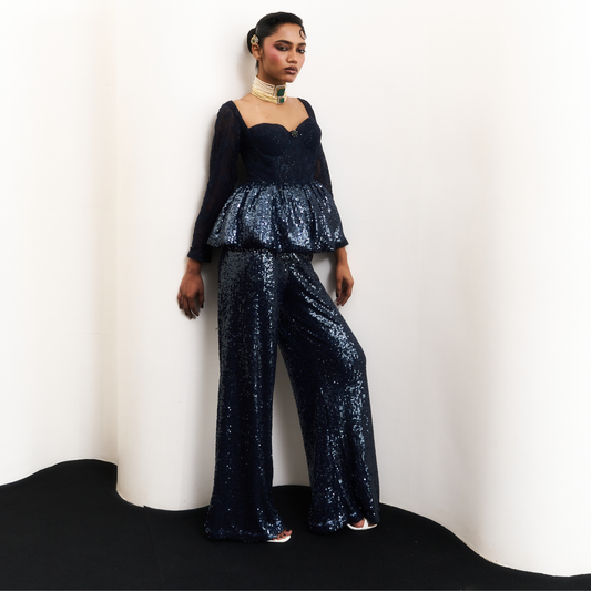 Blue Sequin Corset Set