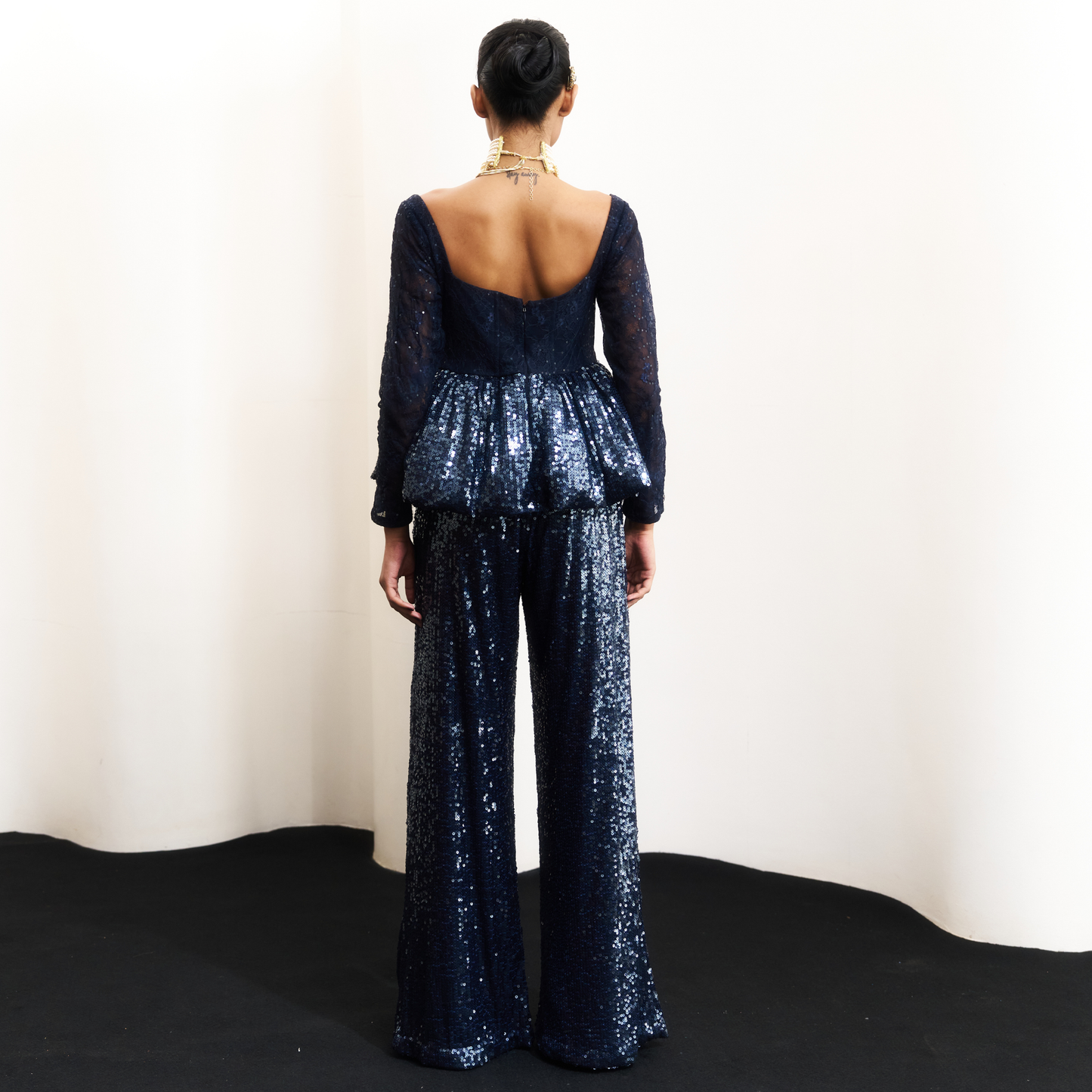 Blue Sequin Corset Set