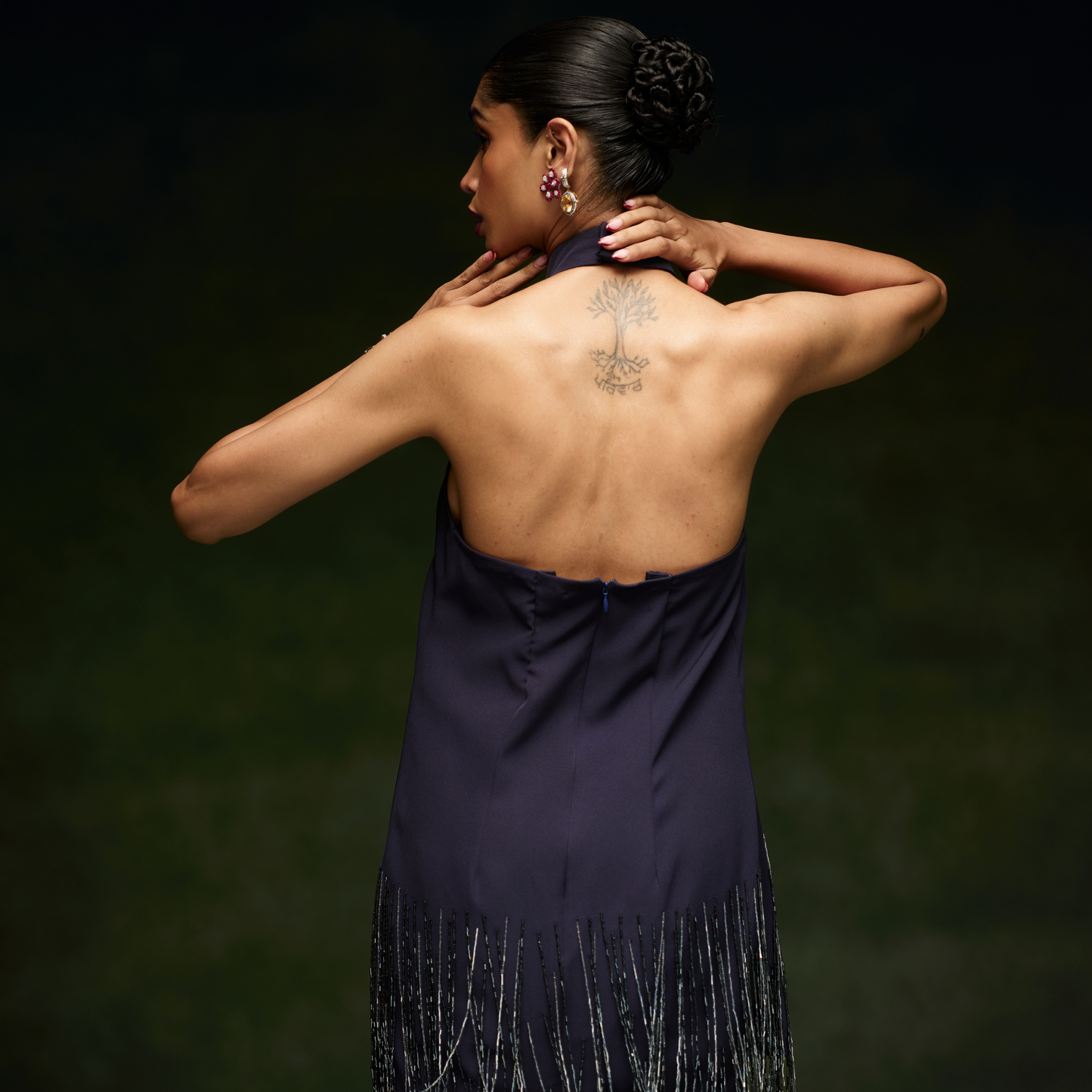 Blue Tasseled Halter Neck Dress
