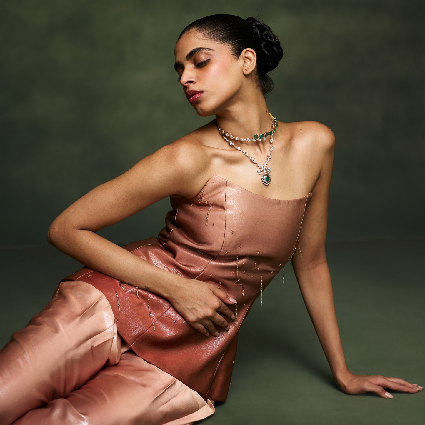 Leather Ombré Embellished Corset with Pants