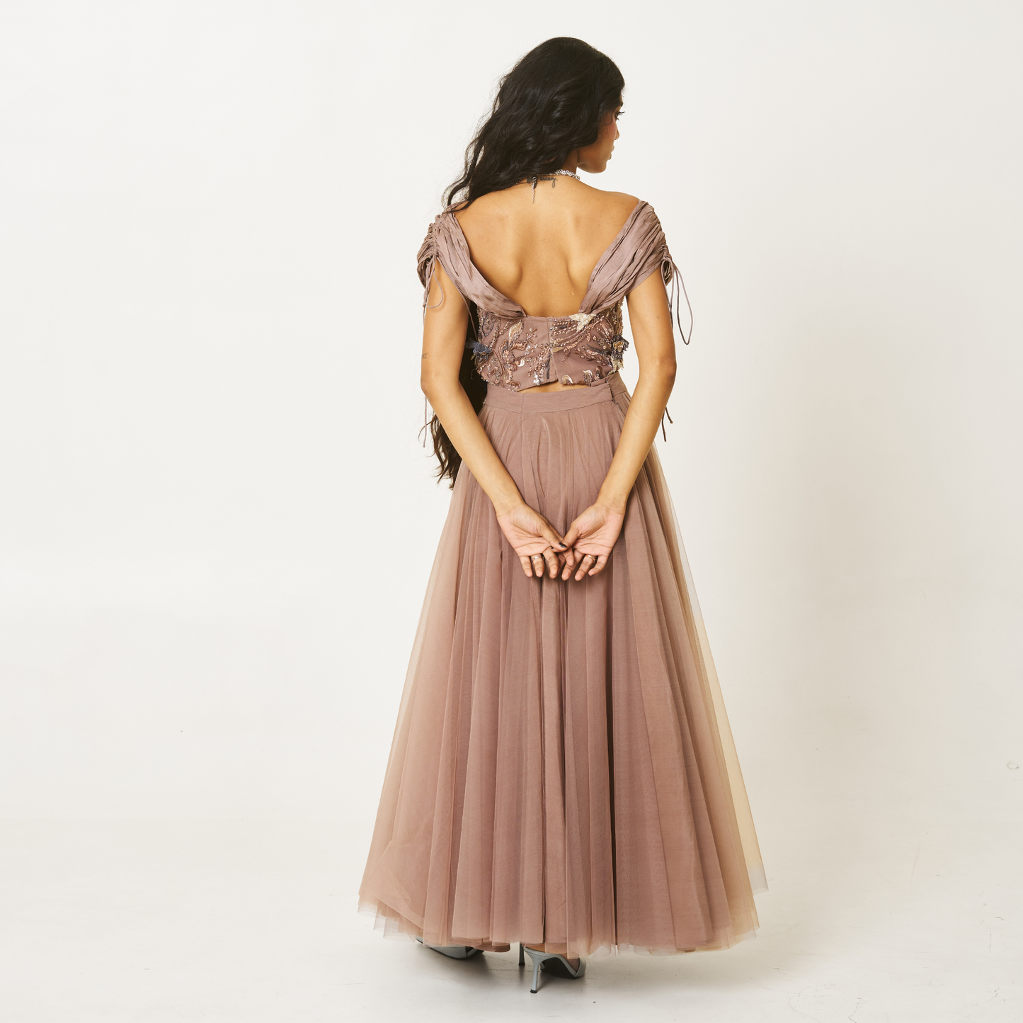 Embellished Corset Top with Tulle Skirt