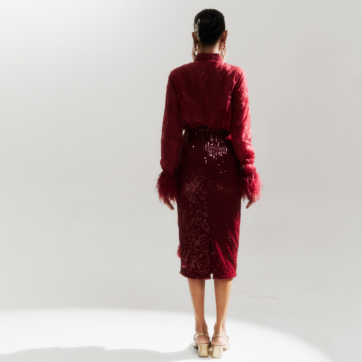 The Sequin Maroon Skirt Set