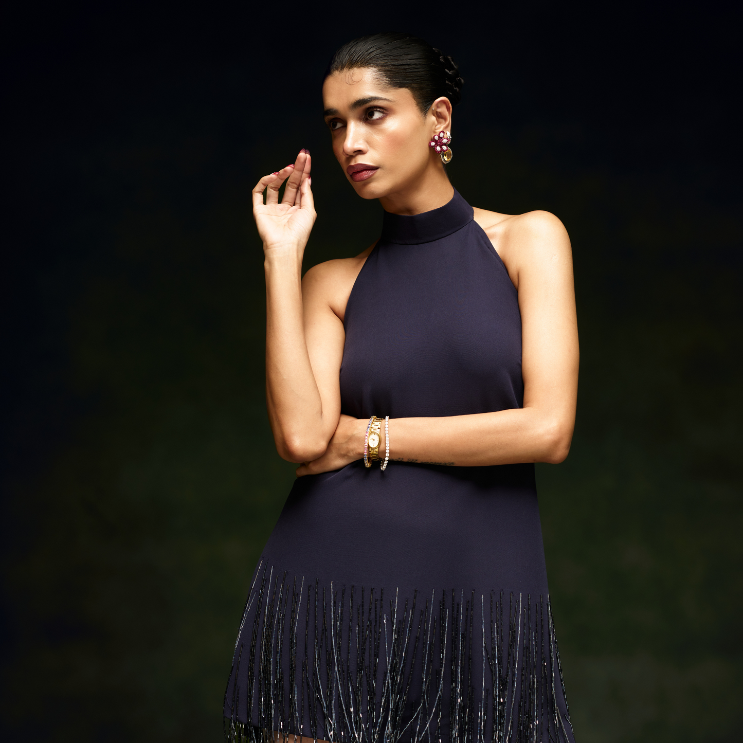 Blue Tasseled Halter Neck Dress