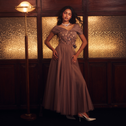 Embellished Corset Top with Tulle Skirt