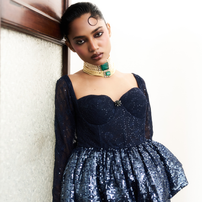 Blue Sequin Corset Set