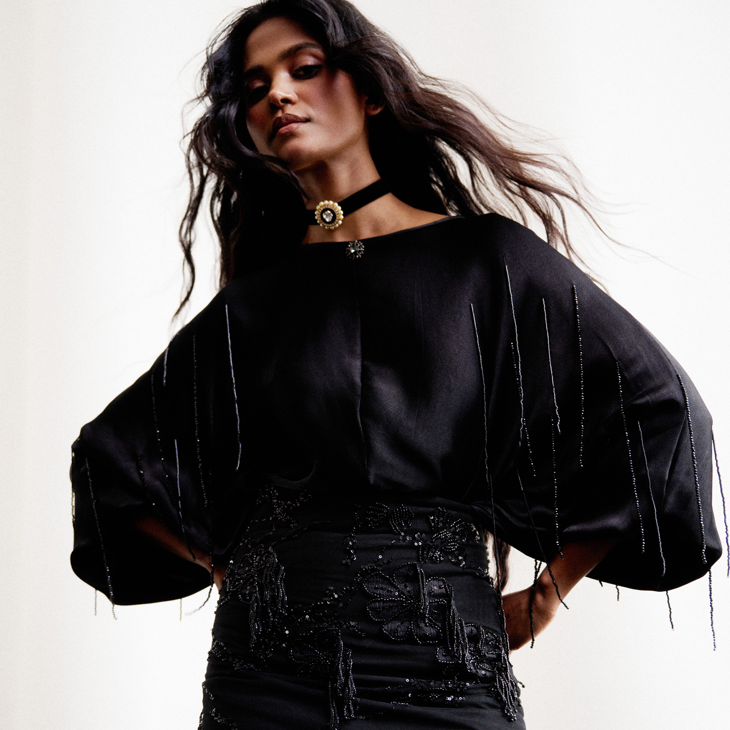 Black Tassel Skirt Set