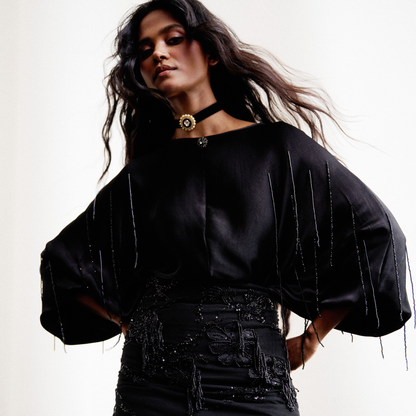 Black Tassel Skirt Set