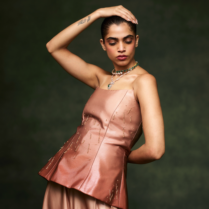 Leather Ombré Embellished Corset with Pants
