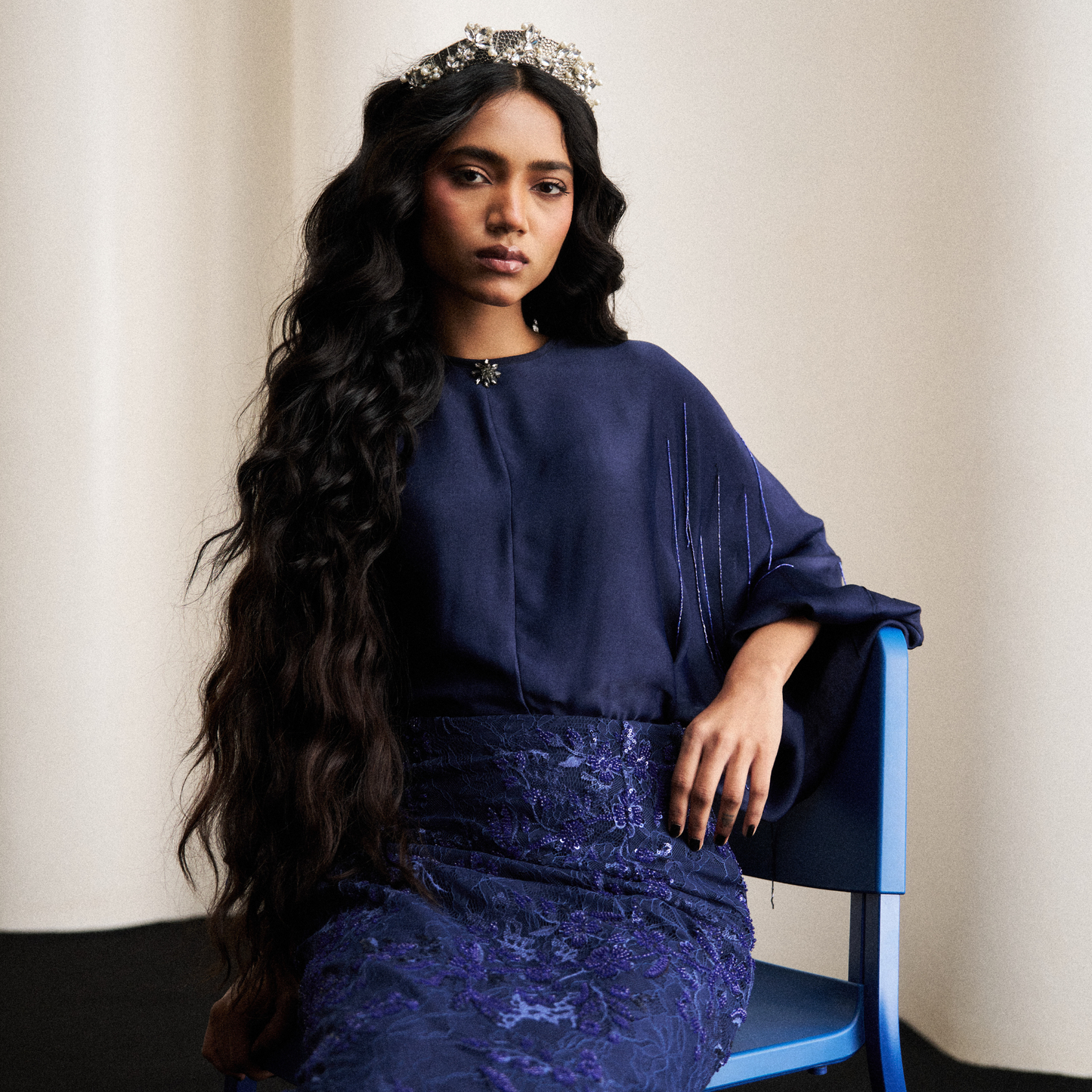 Blue Chantilly Skirt Set