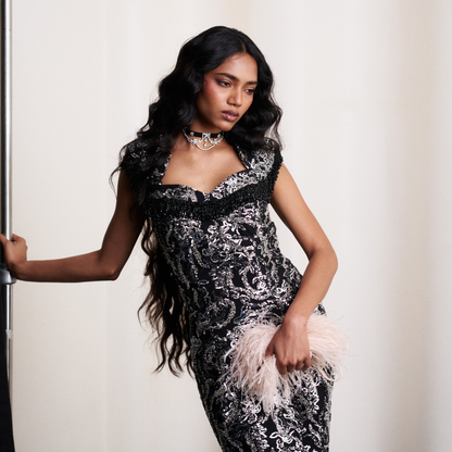 Black Embellished Dress with Tassels