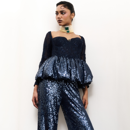 Blue Sequin Corset Set
