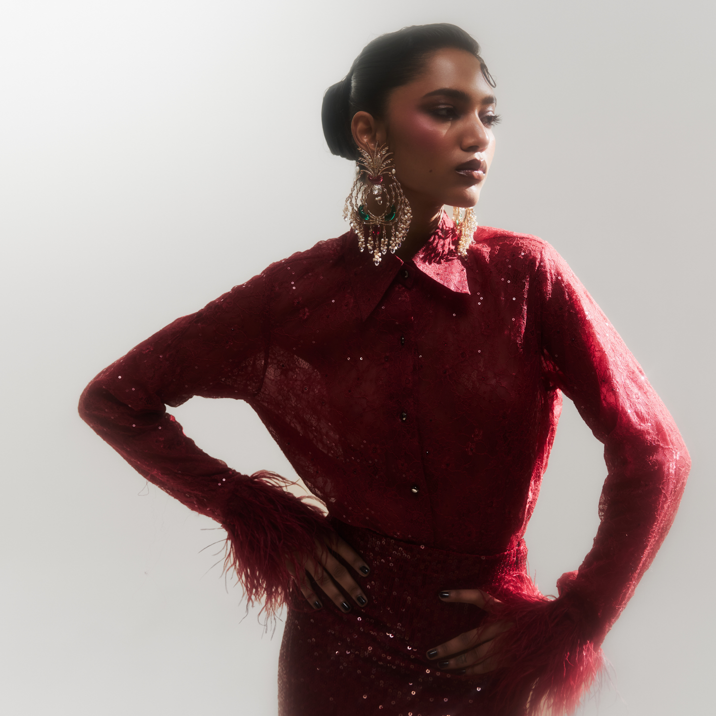 The Sequin Maroon Skirt Set