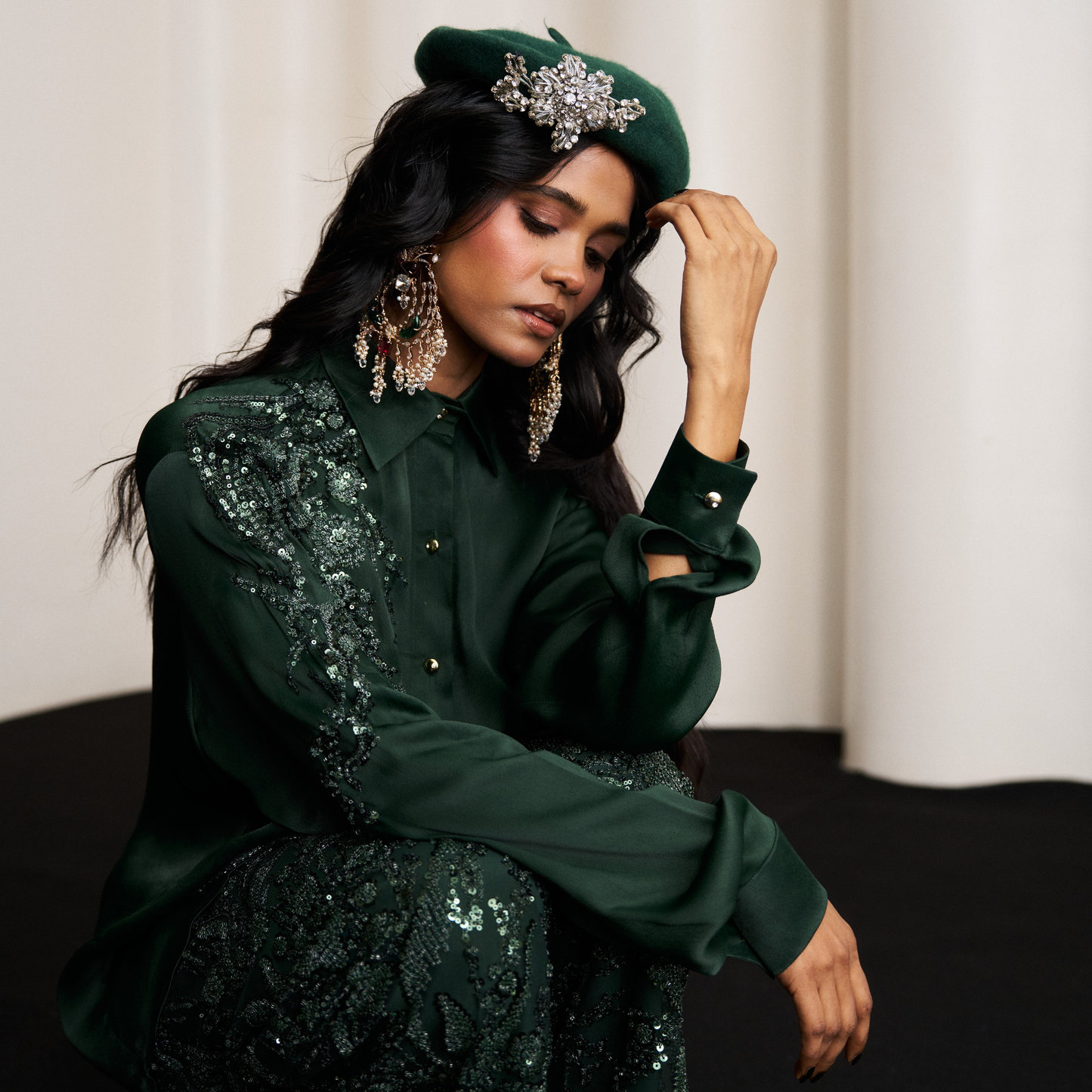 Green Embellished Pant Set