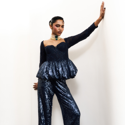 Blue Sequin Corset Set