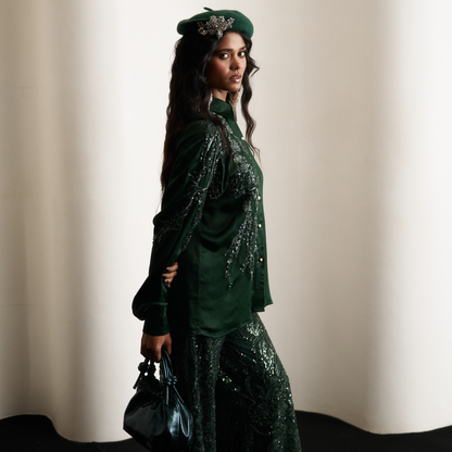 Green Embellished Pant Set